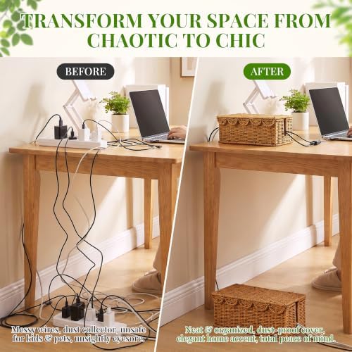 2 PCS Handwoven Cable Management Box Cord Organizer Box Set with 2 Exits - Image 3