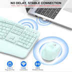 Wireless Keyboard and Mouse Combo, 2.4G Ergonomic Wave Key(Mint Green) - Image 5