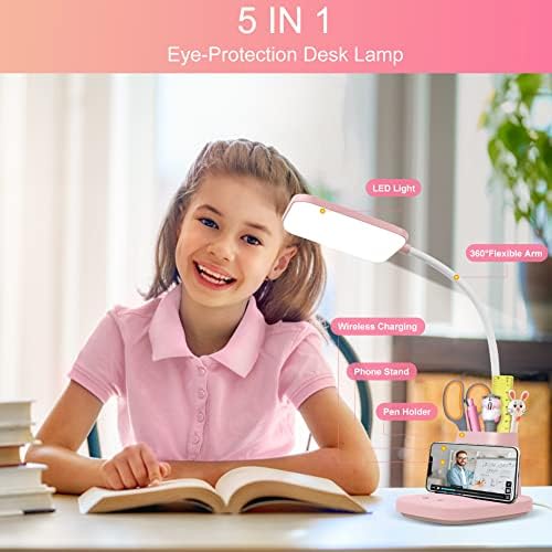 LED Desk Lamp with 10W Wireless Charging & Pen Holder, Pink - Image 2