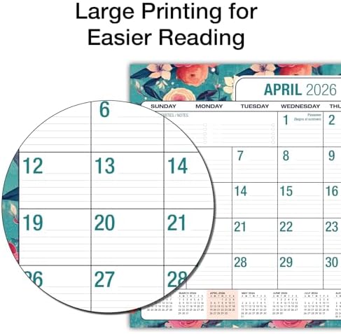 Desk PAD: 22" x 17" Large Print Desk Pad Calendar, APR 2026 - DEC 2027, 21 Months, (Teal Floral) - Image 3