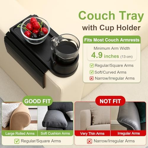 Couch Cup Holder with Phone Stand, Couch Arm Tray for Armrests Over 4.9" - Image 2