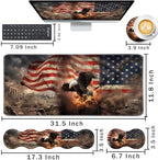 Keyboard Wrist Rest and Mouse Pad with Wrist Support Set Ergonomic Coaster,Memory Foam,Easy Typing Pain Relief,Large XL Desk Mat 31.5"x 11.8",Bald Eagle with USA Flag - Image 2