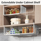 Expandable Under Shelf Basket Organizer, Under Shelf Storage, Hanging Baskets Under Cabinet for Pantry Kitchen Cupboard Desk Counter Bookshelf Space Saver Heavy Duty Slide-in (white, 2 Pack) - Image 2