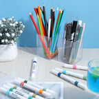 24 Pack Clear Acrylic Pen Holders – Multipurpose Desktop Organizer for Pencils, Makeup Brushes, Stationery & Office Supplies (2.6” x 2.6” x 3.6”) - Image 7