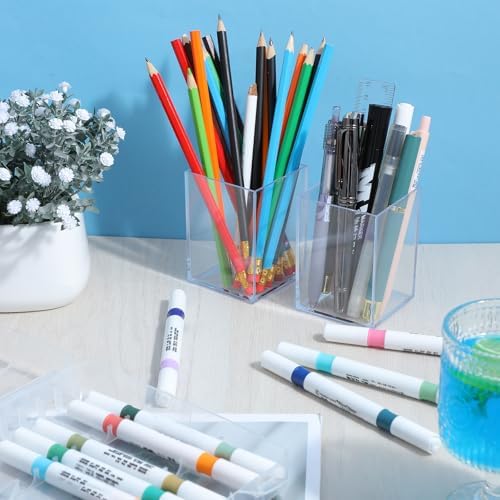 24 Pack Clear Acrylic Pen Holders – Multipurpose Desktop Organizer for Pencils, Makeup Brushes, Stationery & Office Supplies (2.6” x 2.6” x 3.6”) - Image 7