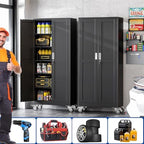 GAIOUS Metal Garage Storage Cabinet with Lock, Steel Tool Cabinet with 2 Doors and 5 Adjustable Shelves, 75” Tall Lockable File Cabinet with Wheels, Organization for Home Office Garage Gym - Black - Image 6