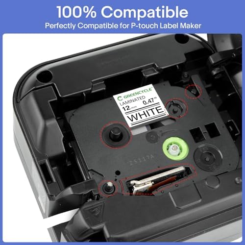 GREENCYCLE 12mm 0.47 Laminated White Tape Compatible for Brother P-touch Label Maker Tape TZe-231 Black on White TZ-231 TZe231 1/2 inch TZe TZ Tape for Ptouch PT-D210 D220 H110 H100 D400 D600, 10 Pack - Image 6