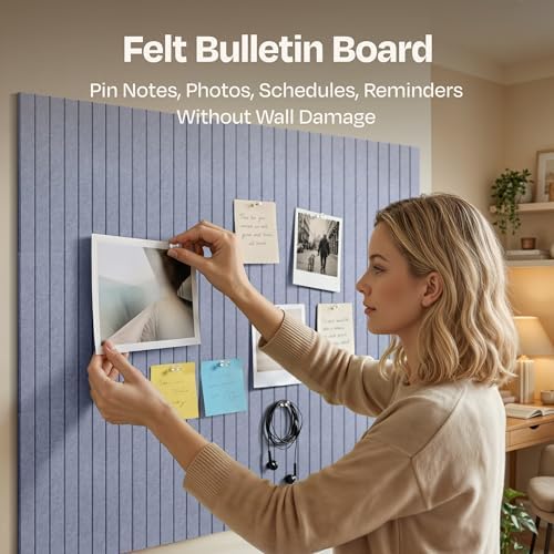 X-Large Cork Board Alternative 12-Pack Felt Bulletin Board Thick and Decorative Pin Board for Home Office Walls 47.24 x 35.43 Inches with 72 Adhesive Tabs - [Dusky Gray] - Image 2