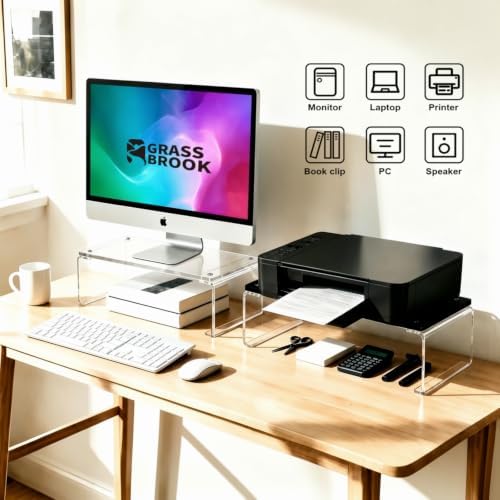 Acrylic Monitor Stand Riser L14" x H5" | Multi-Purpose Desk Organizer for Monitor & Laptop, Compatible with PC, Apple Studio Display and Printer, Ideal for Home Workspaces & Office Desks (Transparent) - Image 4