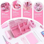 Gawsey Desk Organizers and Accessories with Desk Organizer 360° Rotating Pen Holder and Office Supplies, Cute Stationery Supplies Set (Pink) - Image 2