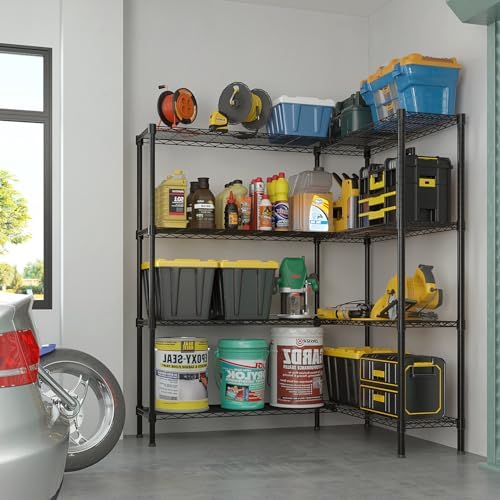 4 Tier Storage Racks Shelving, Heavy Steel Pantry Shelves, Adjustable Wire Shelving Rack, Suitable for Garage, Kitchens, Offices, 58" W x 14" D x 59" H, Black - Image 5