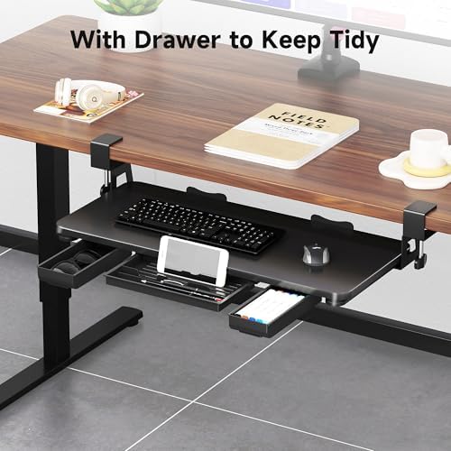XINLEI Keyboard Tray Under Desk with Storage Drawer Large C-Clamp 26.7”(31” Including Clamps) x 11.8” Slide-Out Platform Computer Drawer Pull Out Keyboard & Mouse Tray DSF7CT - Image 5