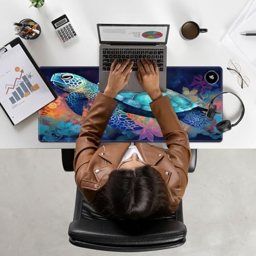 Heated Mouse Pad Hand Warmer, Warm Desk Pad Mousepad Desk Mat with 3 Levels Heating and Auto Shut Down 31.5 x 13 inch PU Leather Warmer Keyboard Mat for Gaming Laptop Office Home, Sea Turtle Art - Image 7