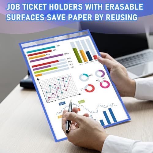 Feifeiya 10 Pack 11 x 17 Inch Job Ticket Holders, Dry Erase Pockets, Clear Paper Sleeves, Shop Ticket Holders, Writable and Erasable Document Cover, Transparent Pocket Cover(Multicolor) - Image 6
