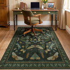 Dark Green Vintage Insect Office Chair Mat 4'x5', Decorative Desk Rug for Hardwood Floors, Washable Non Slip Low Pile Computer Chair Rug, 48"x60" Floor Protector for Home Office - Image 3