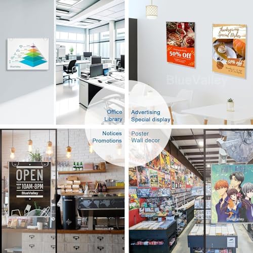 BlueValley Acrylic Sign Holder 8.5 x 11 Wall Mount, Clear Acrylic Wall Frames with Double Sided Tape Adhesive & Screws, Plastic Wall Sign Menu Picture Document Holders for Office, Home, Store, Restaurant-Horizontal (6 Pack) - Image 3