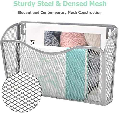 EASEPRES 6 Single Pocket Mesh Hanging File Organizer, Vertical Wall Mounted Magazine File Holder, Mount Basket Mail Paper Document Folder Organizing for Office, Home and School, Silver - Image 4