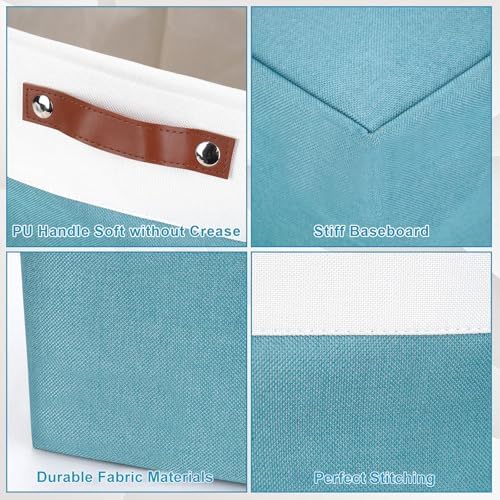 Bagnizer Large Fabric Storage Baskets | 50L Storage Bins, Decorative Linen Closet Baskets with Handles for Organizing, Shelf, Toys, Clothes, Home, Office, Nursery, 17x12x15Inches (Teal&White) - Image 5