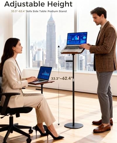 Laptop Stand Floor, Wood Music Stand, Tablet Floor Stands Adjustable Height, Tall Book Stand Hands Free, for Projector, Office, Study, Brown - Image 2
