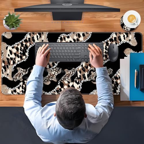 TGFEWYTJYJ Extended Gaming Mouse Pad,Memory Foam Ergonomic Keyboard Mouse Wrist Rest Support Set,Large Desk Mat with Stitched Edges,Non-Slip Base Mousepad Home Office,Leopard Print Pattern - Image 7