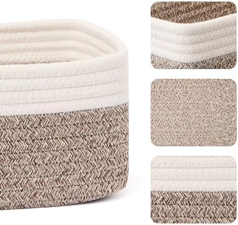MiniArk Small Storage Baskets for Organizing | Closet Organizer Bins | Shelf Toy Basket | Woven Rope Baskets | Cube Decorative Box | Shallow Basket | 11.5x7.5x4.7” | 4 Packs White Brown - Image 2