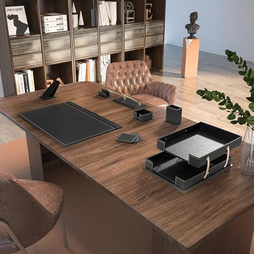 MOOGCO 12-Piece Leather Desk Set — Desk Pad 23.2" x 15.4", Double Document Tray, Pen Holder — Desk Organizer Set for Home Office & Executive Desk Accessories - Image 5