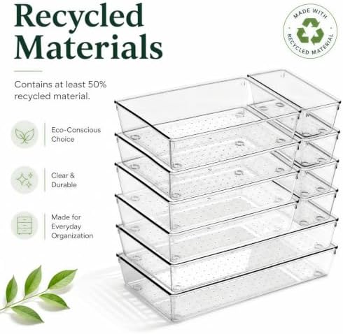 10 Pack Large Clear Drawer Organizer Trays, 3 Sizes, Non-Slip - Image 5