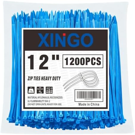 XINGO 12 Inch Blue Zip Ties 1200 PCS, 75 LBS Ultra Strong Tensile Strength, UV Resistant Cable Ties, Self-locking Plastic Ties for Indoor and Outdoor Use by XINGO