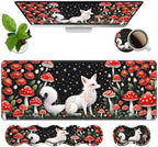 4 in 1 Ergonomic Memory Foam Mouse Pad Wrist Rest Set, Large XXL Gaming Desk Pad + Keyboard Wrist Rest + Mouse Wrist Cushion + Coaster for Home Office Study Gaming, White Fox Mushroom by Unknown