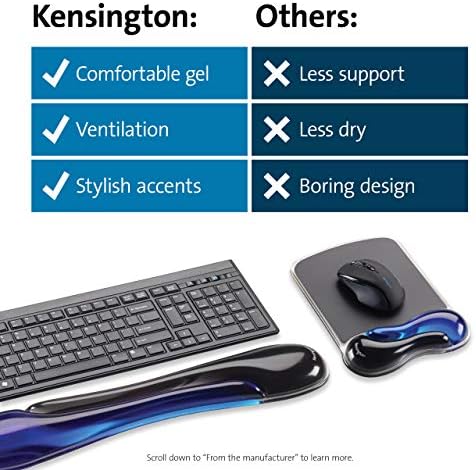 Kensington Duo Gel Mouse & Keyboard Wrist Rest Bundle Set, Ergonomic Keyboard and Mouse Pad With Wrist Support, Keyboard Wrist Rest, Computer Keyboard Pad, Cooling Gel, Non-Skid Backing, Blue K52920WW - Image 7
