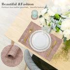 Faux Leather Placemats Set of 6,Heat Resistant Placemats for Dining Table, Easy Clean Non-Slip Place Mats, Waterproof Stain Resistant Wipeable Washable PU Table Mats, (Pink) - Image 5
