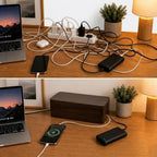 Cable Management Box – Power Strip Organizer – Desk Cord Organizer to Hide Wires & Chargers – Cable Storage Box for Home, Office Desk & Floor Cable Organization (Dark Walnut) - Image 4