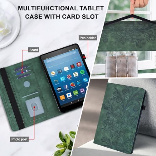 for Kindle Fire HD 8 Tablet Case 8th/7th/6th Generation 8 inch with Card Slots, Flower Pattern Embossed PU Leather Folio Wallet Case for Kindle Fire HD 8 2018/2017/2016, Green - Image 4