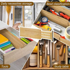 DoubleFill 8 Pcs Deep Bamboo Drawer Dividers, Deep Kitchen Dresser Drawer Organizer with Spring Loaded for Clothes, Adjustable Expandable from 15-22 Inch (Wood Color,6 Inch) - Image 6