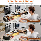 WESTREE Dual Monitor Stand Riser with Storage, Computer Monitor Riser with Adjustable Angle and LED, Desktop Monitor Stand Organizer for Computer, Laptop, Printer - Image 2