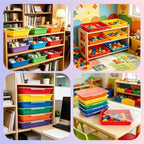 6 Pack Turn in Bins, A4 Letter Size Flat Storage Trays, (Rainbow, with Lid) - Image 7