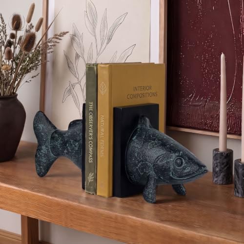 Fish Bookends for Shelves, Decorative Resin Fish Book Ends with Hand-Painted Finish, Heavy Duty Non-Slip Bookends for Bookshelves, Desk Decor for Home Office (Black) - Image 3