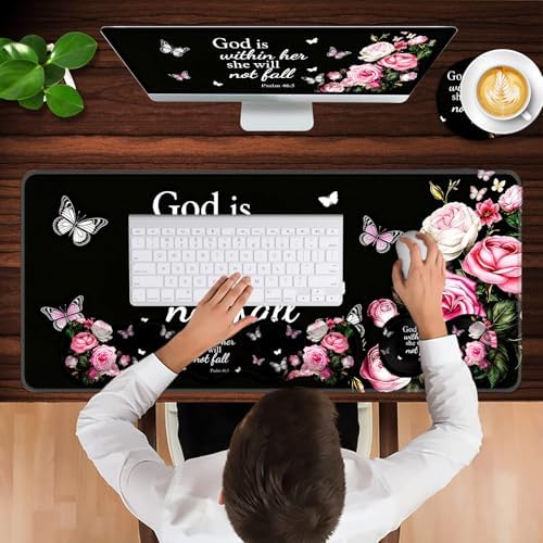 Keyboard Wrist Rest and Mouse Pad with Wrist Support Set Ergonomic Coaster,Memory Foam,Easy Typing Pain Relief,Large XL Desk Mat 31.5"x 11.8",Floral Bible - Image 4