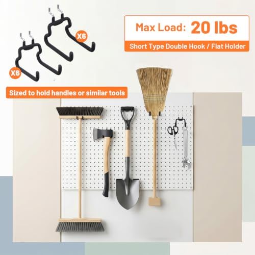 12 Pack Pegboard Hooks (6 S + 6 M), Heavy Duty Iron Utility Hooks Fit 1/4" Pegboards, Anti-Scratch Tool Organizer Hangers for Garage, Workbench, Craft Room, Kitchen - Black - Image 3