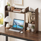 GIANTEX Extendable Desktop Bookshelf, Dorm Desk Hutch (Rustic Brown) - Image 2