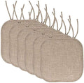 Sweet Home Collection Chair Cushion Memory Foam Pads with Ties Honeycomb Pattern Slip Non Skid Rubber Back Rounded Square 16" x 16" Seat Cover, Herringbone Taupe by SweetHomeCollection