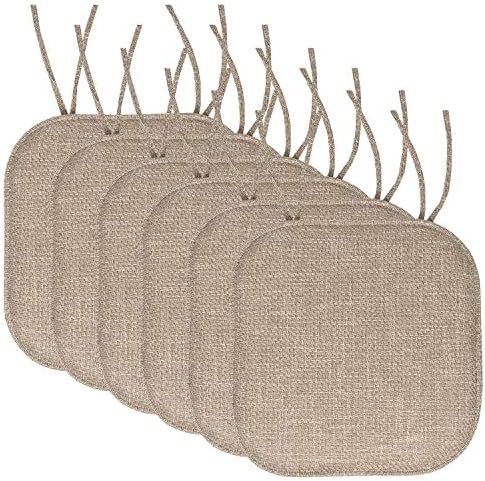 Sweet Home Collection Chair Cushion Memory Foam Pads with Ties Honeycomb Pattern Slip Non Skid Rubber Back Rounded Square 16" x 16" Seat Cover, Herringbone Taupe by SweetHomeCollection