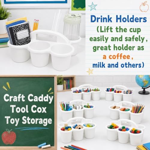 6 Pack Classroom Caddy With Handle for School Supplies, white - Image 5