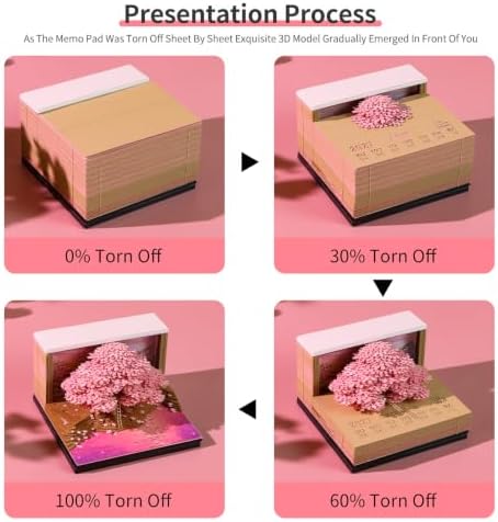 3D Memo Pad Time Piece Calendar 2027, 3D Tear-Off Art Desk Calendar 2027, Creative 3D Memo Pad Paper Art Tree House DIY Paper Carving Decoration (Cherry Blossom Tree) - Image 3