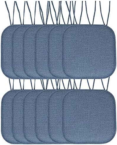 Chair Cushion Memory Foam Pads with Ties Honeycomb Pattern Slip Non Skid Rubber Back Rounded Square 16" x 16" Seat Cover by SweetHomeCollection