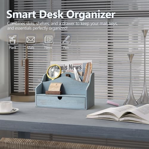 Rebee Vision Mail Organizer for Desk with 4-Slot Letter Home Decor, Blue - Image 3