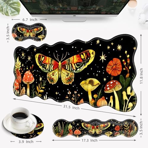 Desk Mat, Mouse Pad with Wrist Rest, 4-in-1 Large Mouse Pads for Desk, Ergonomic Mouse Pad and Keyboard Wrist Rest Gaming Keyboard Mat for Office,Mushrooms and Butterflies - Image 6