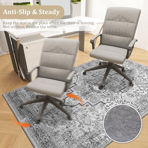 chakme Office Chair Mat for Hardwood Floor, 72"x48" Easy Glide Computer Desk Mat Protector for Rolling Chair Under Desk Rug Nonslip Backing, Machine Wash, (Boho) - Image 5