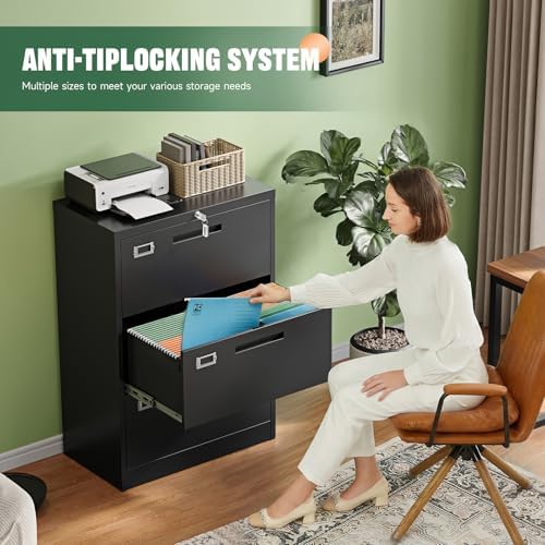 Letaya 3 Drawer File Cabinets with Lock,Metal Lateral Filing Storage Cabinet Printer Stand,Black Steel Home Office Cabinet for Hanging Files Letter/Legal/A4 Size (Black, H39.84×W28.35×D15.74) - Image 4