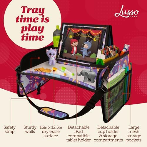 Lusso Gear Kids Travel Tray for Car - Road Trip Essentials for Kids - Car Seat Tray for Toddlers & Kids - for Airplane, Kids Travel Desk, Road Trip Activities (Purple Unicorns) - Image 2